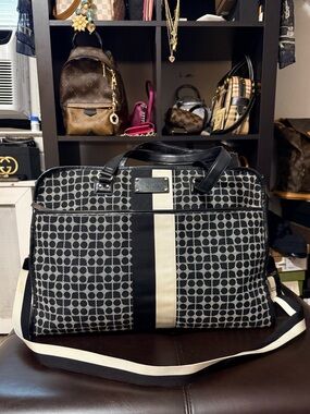 Kate Spade - Black and Cream Geometric Travel Weekender Bag